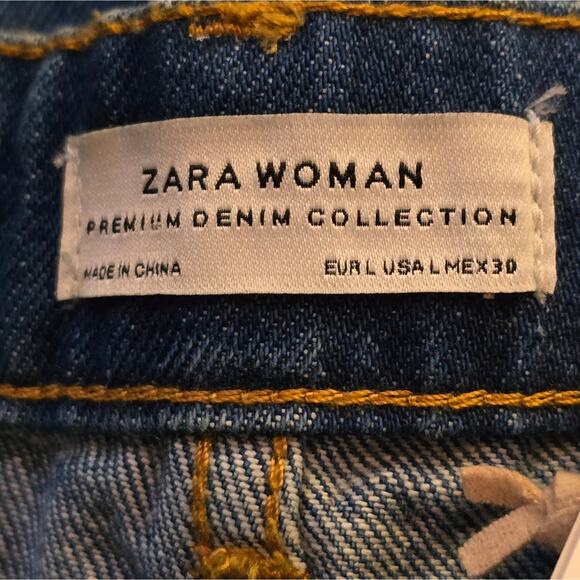 ZARA the New Culotte Embroidered Beaded Raw Hem Straight Leg‎ Jeans Sz Large New - Picture 15 of 16